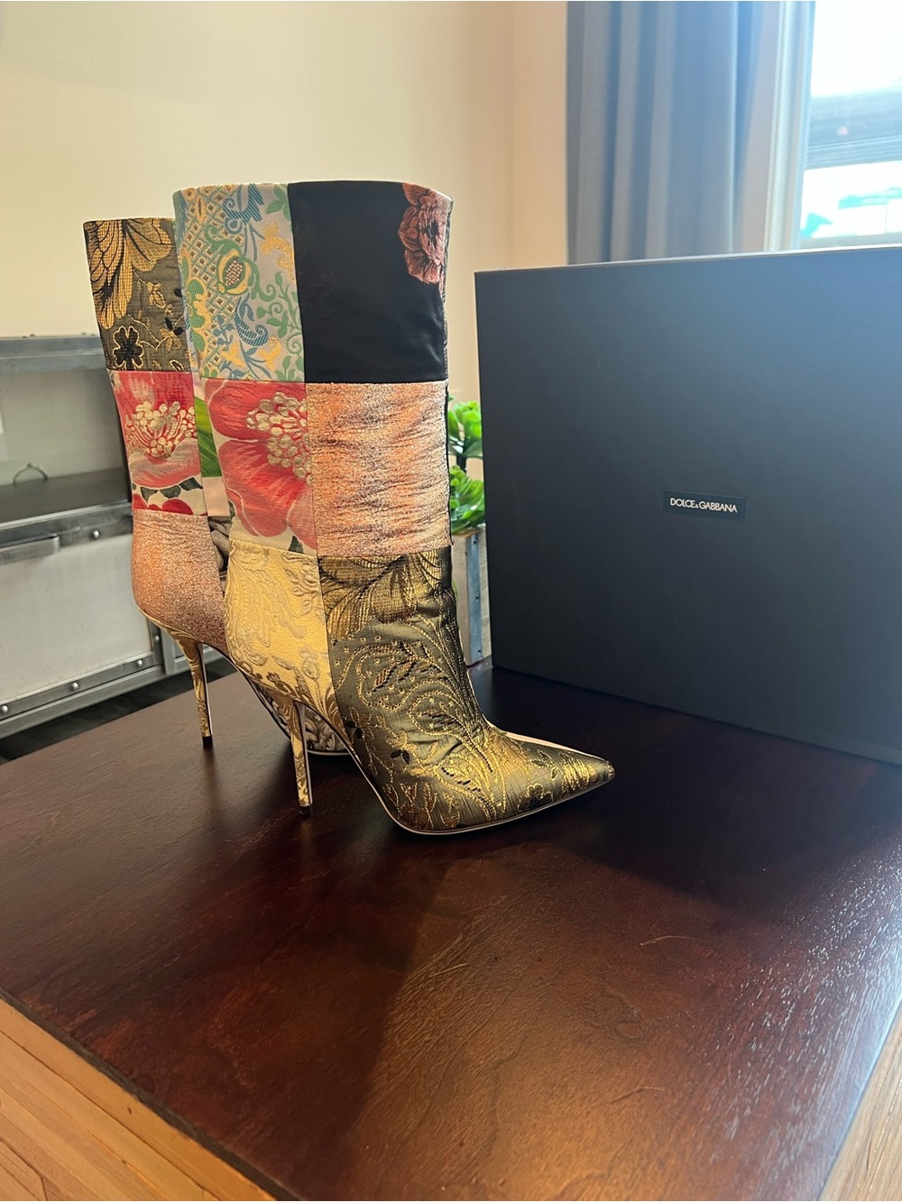 Dolce & Gabbana Multicolor Patchwork Jacquard Mid-Calf Stiletto Boots IT 38